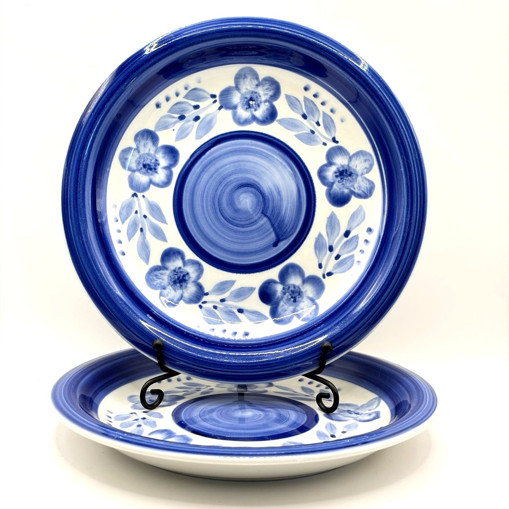 Gibson Houseware Blue Floral Ceramic Salad/Dessert‎ Plates Set of 2 Vintage